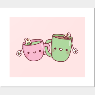 Cute Pink and Green Teacup Funny Best Friends Posters and Art